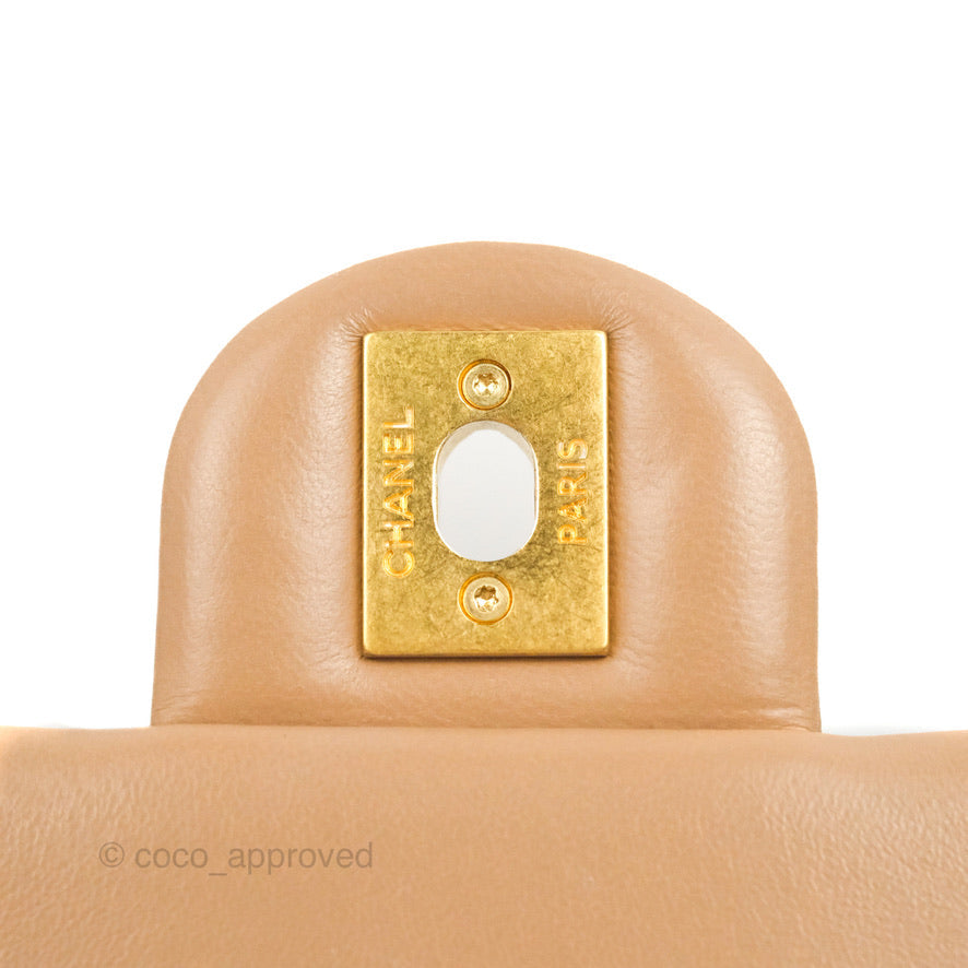 Chanel Flap Bag with Adjustable Strap Beige Lambskin Aged Gold Hardware 22K