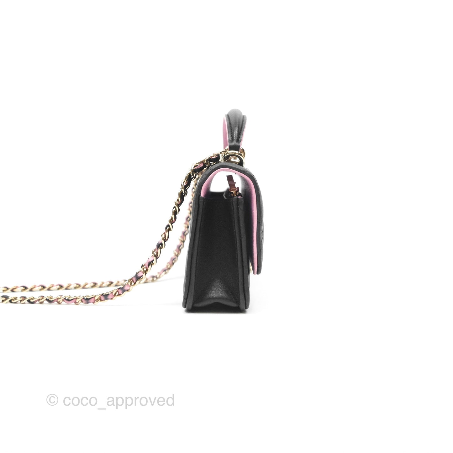 Chanel Top Handle Mini WOC Phone Holder Black/Pink Lambskin Gold Hardware 23P