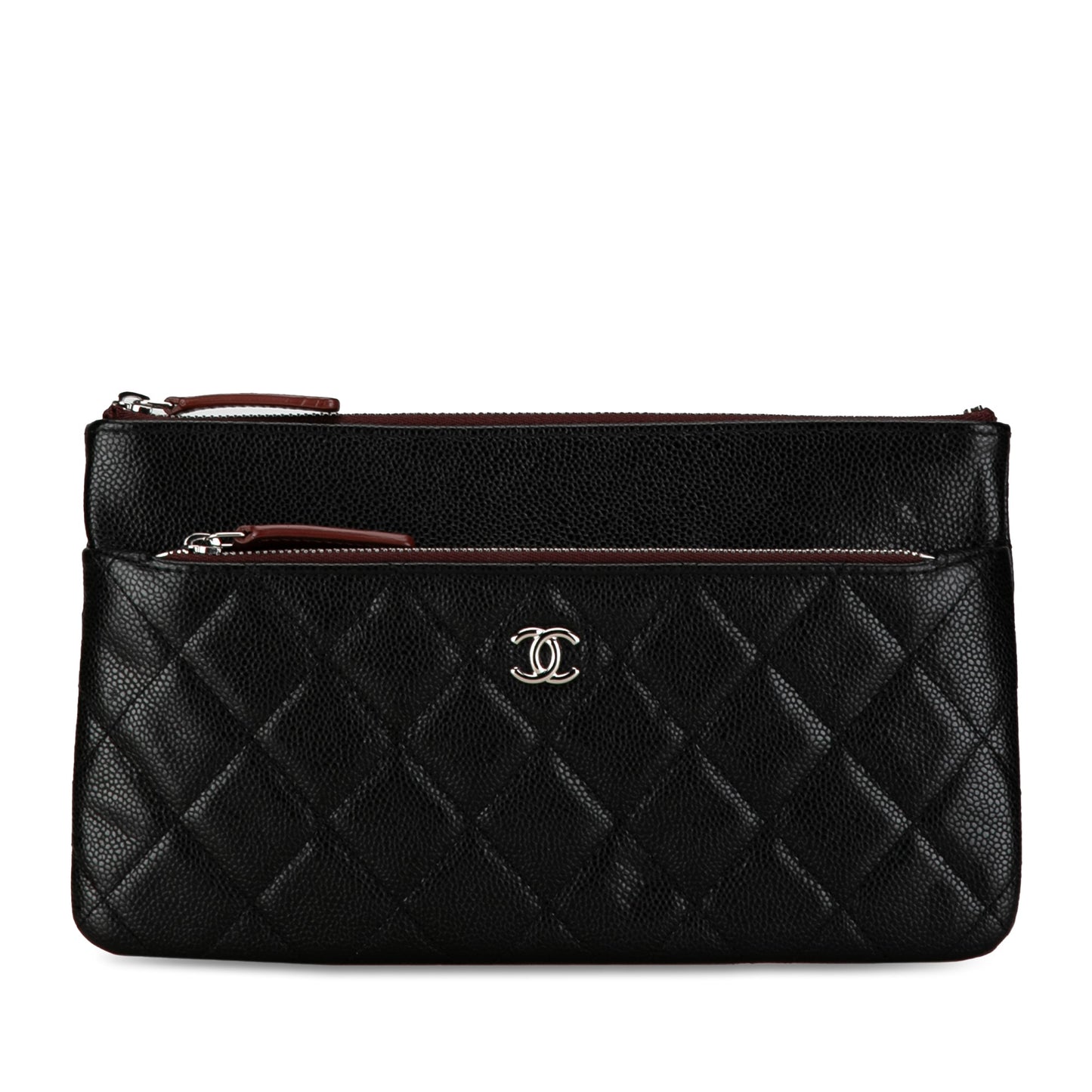 CHANEL Caviar Double Zip Cosmetic Case Clutch Bag