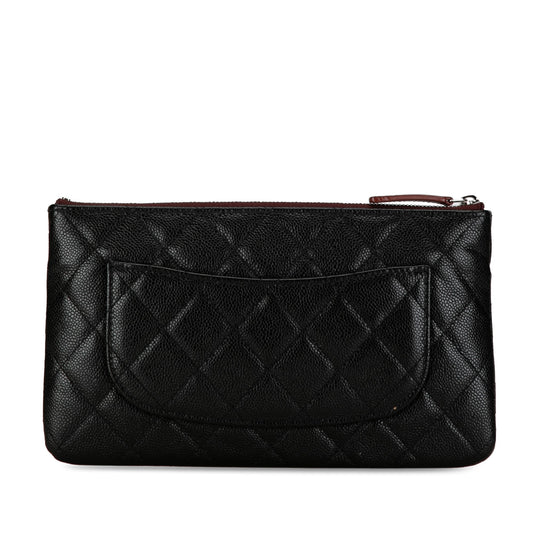 CHANEL Caviar Double Zip Cosmetic Case Clutch Bag