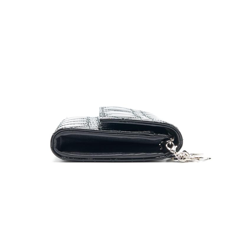 Luxury Dior Patent Leather Long Wallet with Chain Black