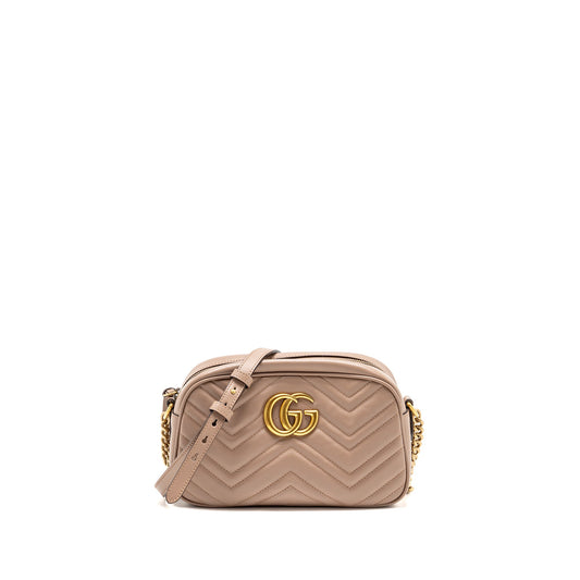 Gucci Small GG Marmont Camera Bag Matelasse Chevron Leather Pink GHW