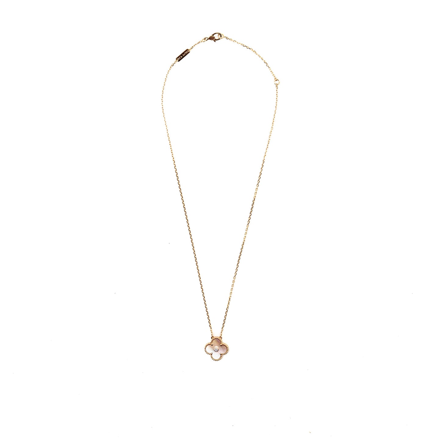 Van Cleef & Arpels 2025 Holiday Vintage Alhambra Pendant, Rose Gold, Pink Mother-of-Pearl, Diamond