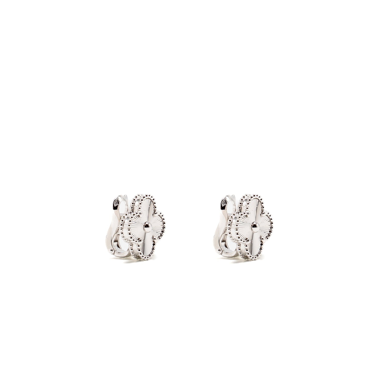 Van Cleef & Arpels Vintage Alhambra Earrings Guilloche White Gold