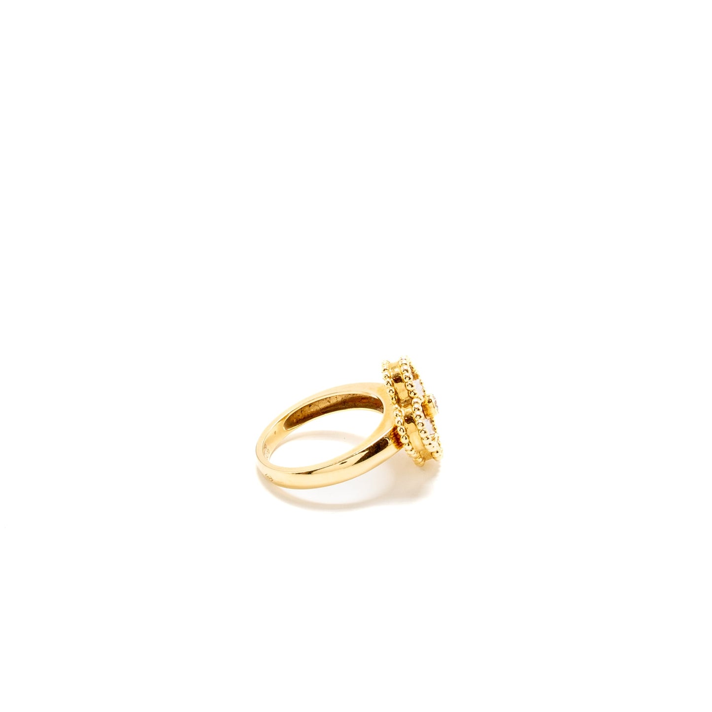 Van Cleef & Arpels Size 50 Vintage Alhambra Ring Yellow Gold, Carnelian, Diamond