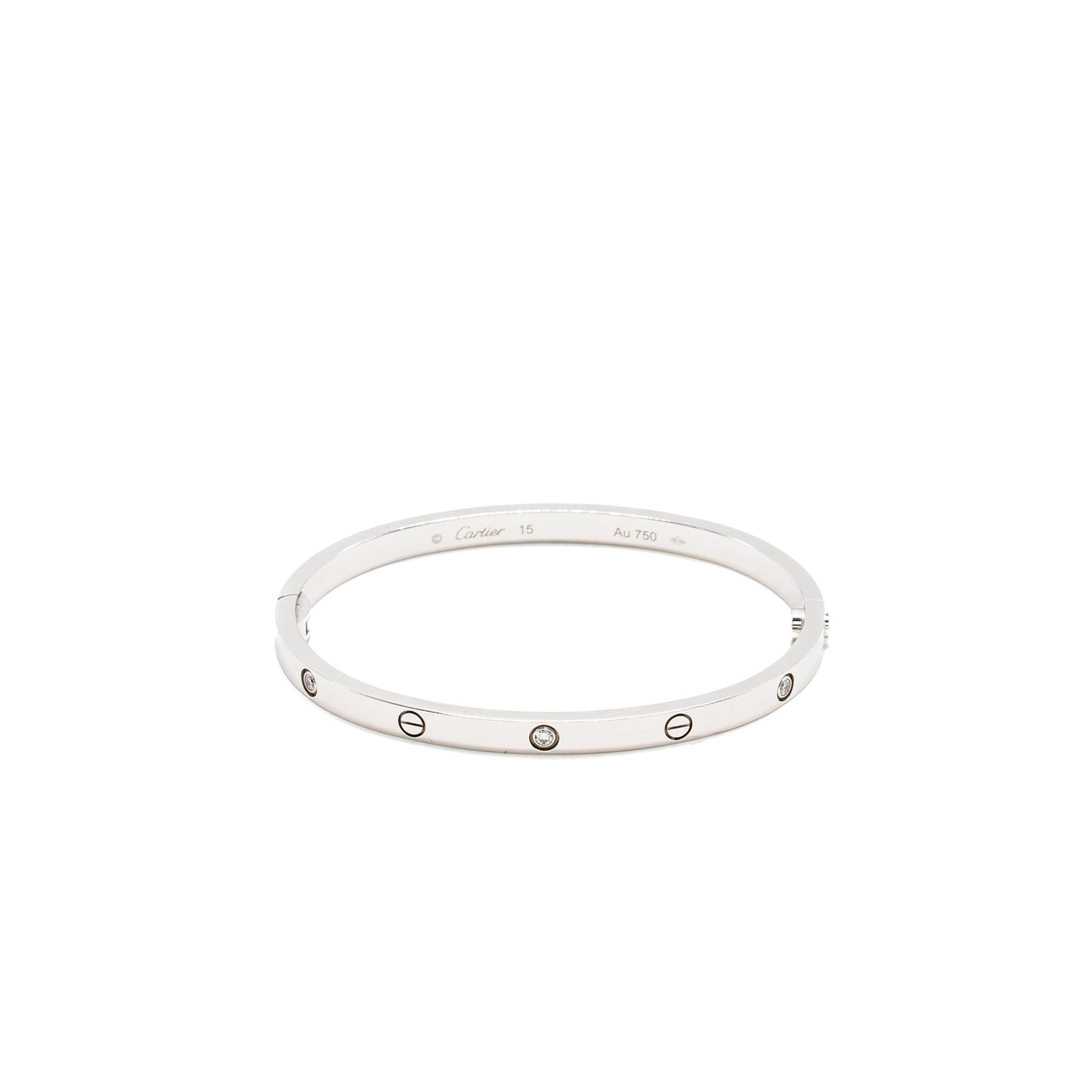 Cartier Size 15 Love Bracelet Small Model, White Gold 6 Diamonds