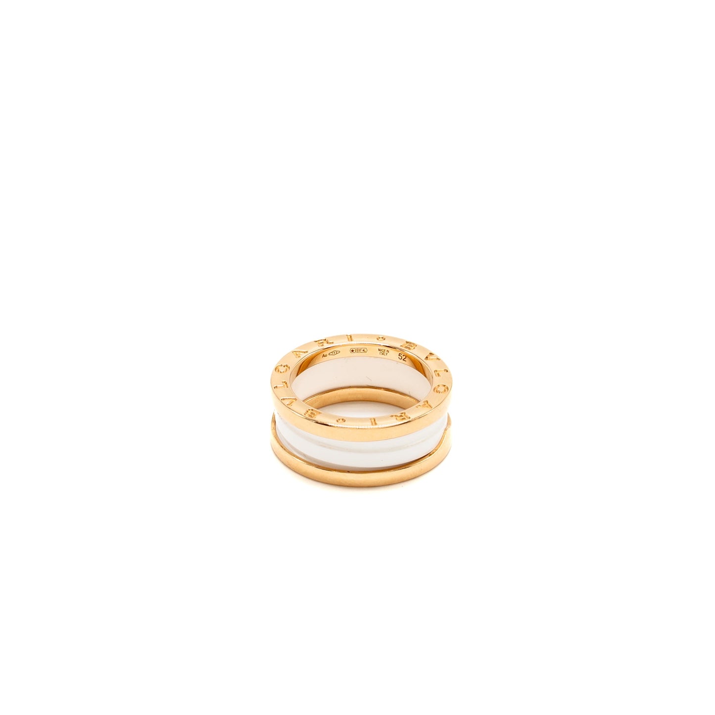 Bvlgari size 52 b zero ring two-band 18K rose gold / white ceramic spiral