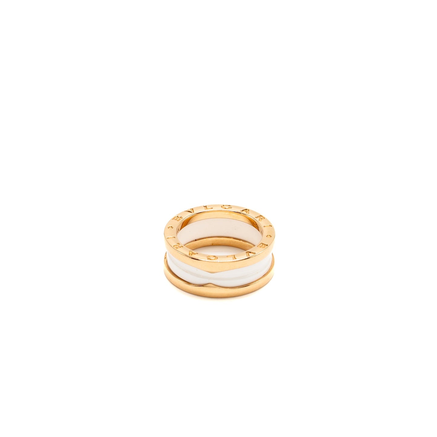 Bvlgari size 52 b zero ring two-band 18K rose gold / white ceramic spiral