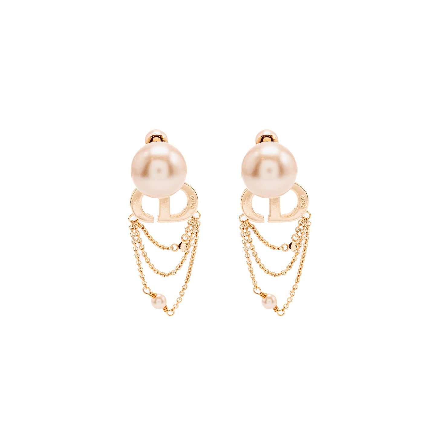 DIOR CD Crystal Dropped and Pearl Earrings Rose Gold Tone