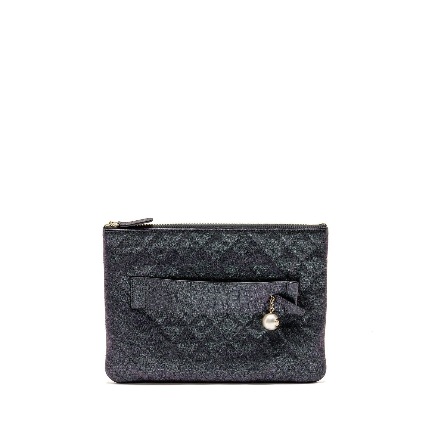 Chanel Night By The C Pouch Clutch Caviar Iridescent Black LGHW