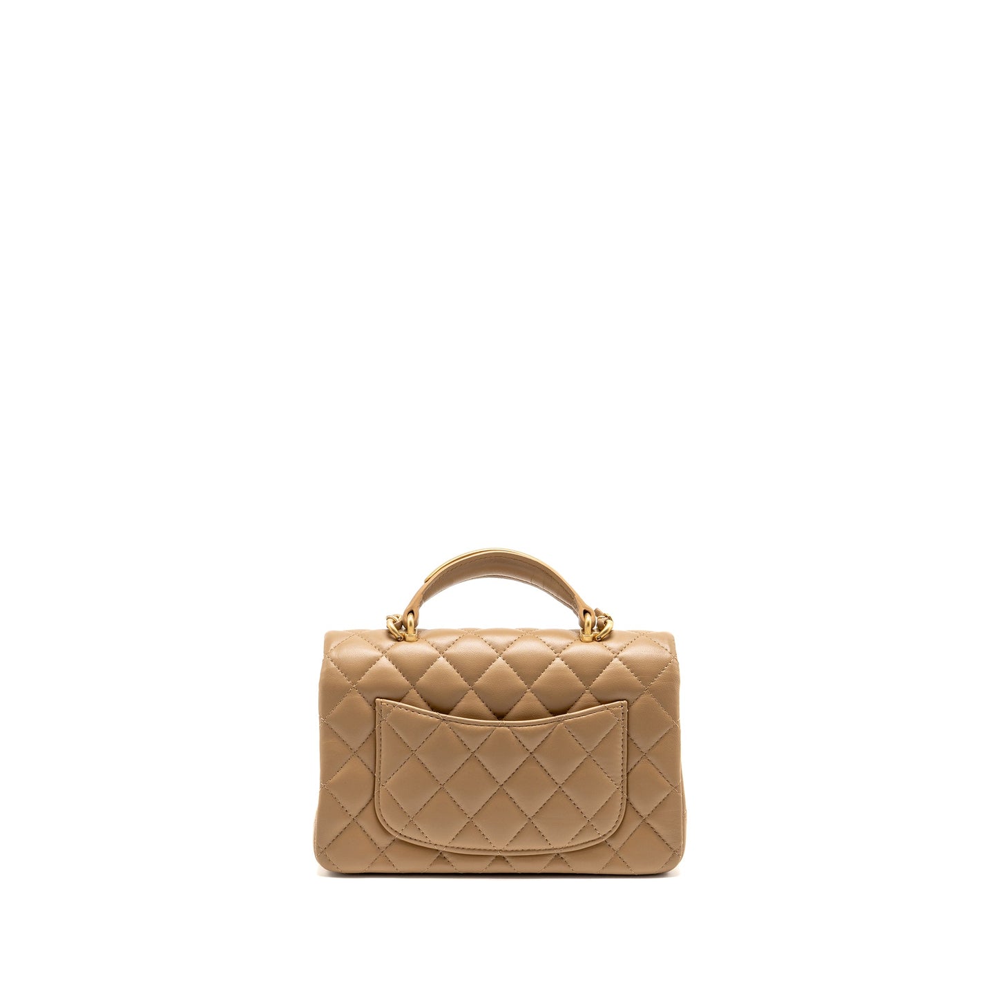 Chanel Top Handle Mini Rectangular Lambskin Dark Beige GHW (Microchip)