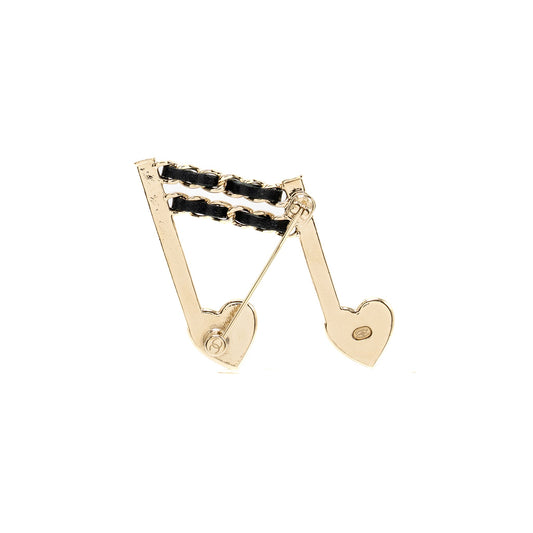 Chanel 24a Music Note CC Logo Heart Brooch Gold Tone