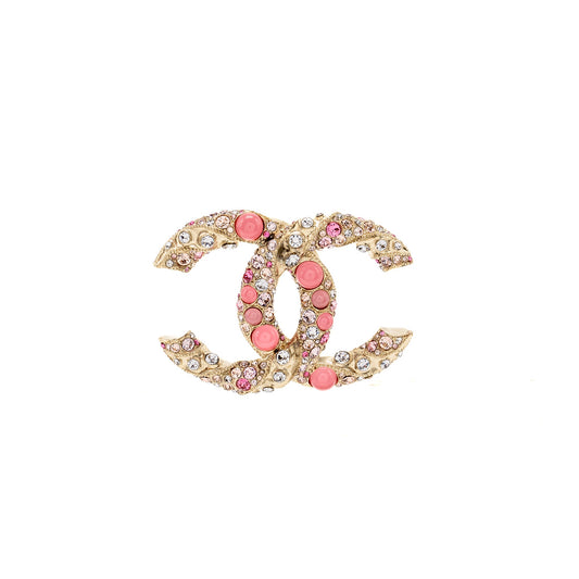 Chanel CC Logo Brooch with Crystal Pink/Multicolour Gold Tone