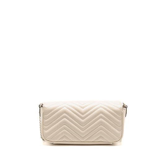 Gucci Medium GG Marmont Shoulder Bag White Matelasse Chevron Leather with White Hardware