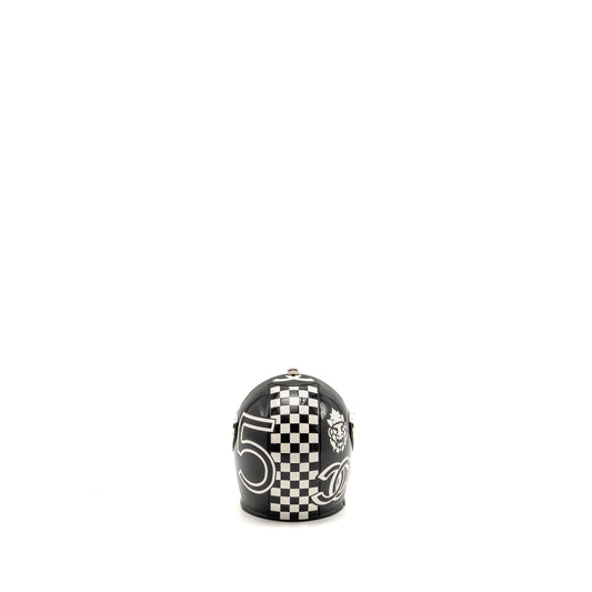 Chanel Monte Carlo Helmet Minaudiere Clutch Bag Plexi/Strass Black/White SHW (Microchip)