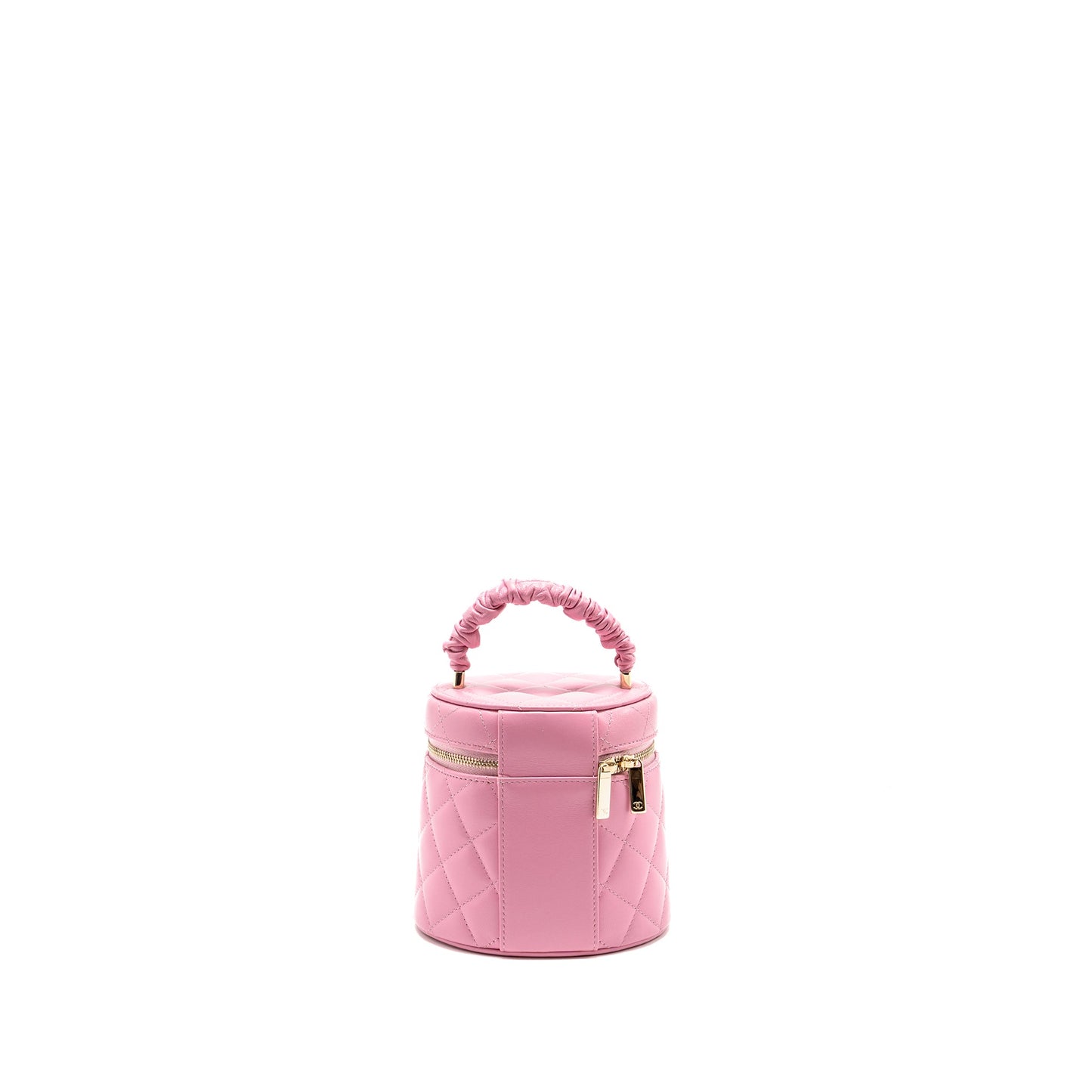 Chanel Top Handle Round Vanity Case Lambskin Pink LGHW