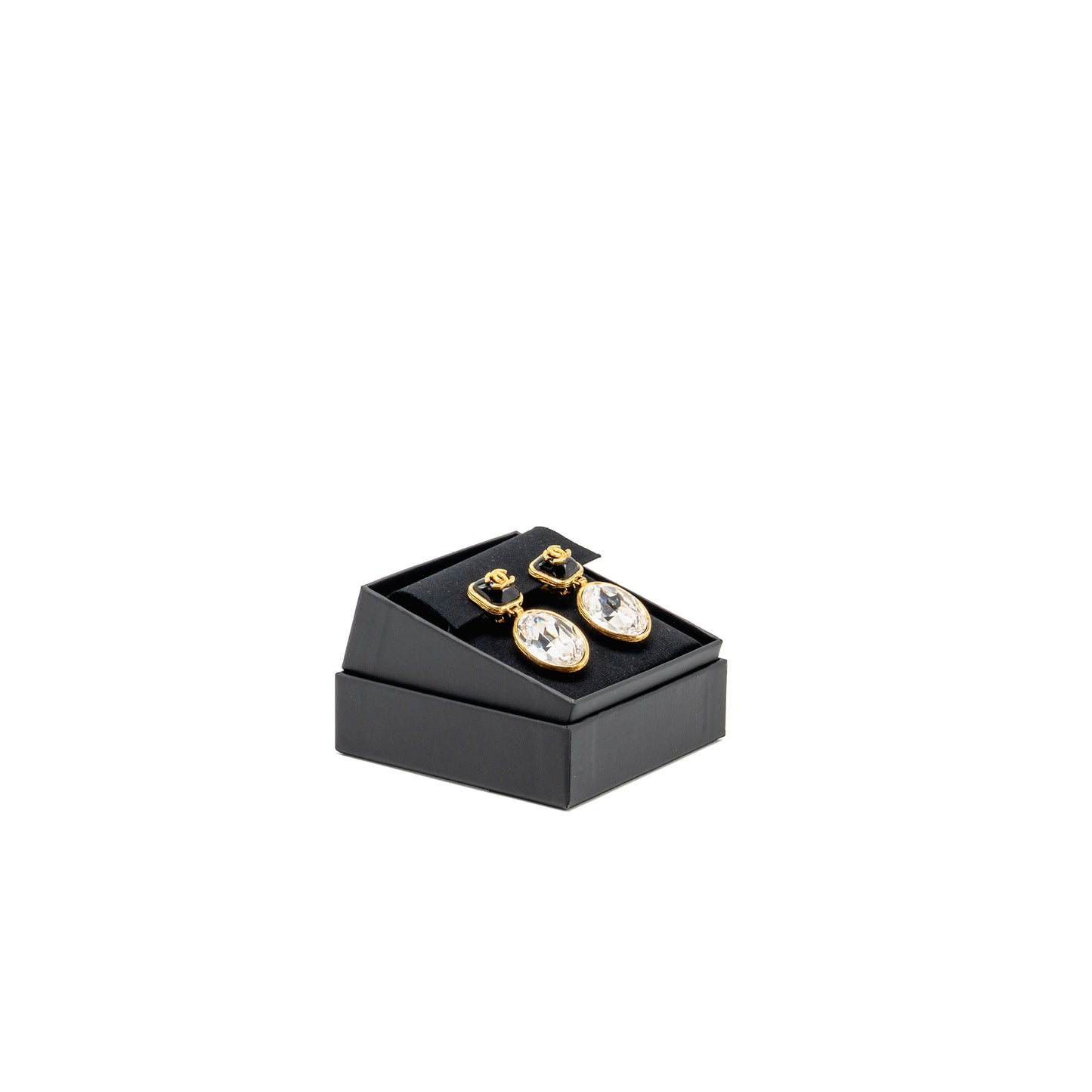 Chanel CC Charm with Crystal Drop Earrings Gold Tone