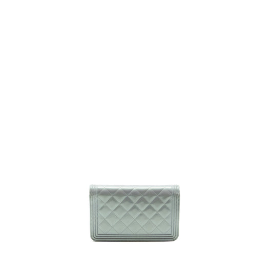 Chanel Boy Wallet on Chain Patent Calfskin Iridescent Light Blue LGHW