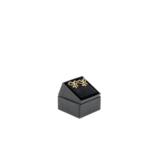 Chanel Leather Weave Bow Earrings Black Gold Tone