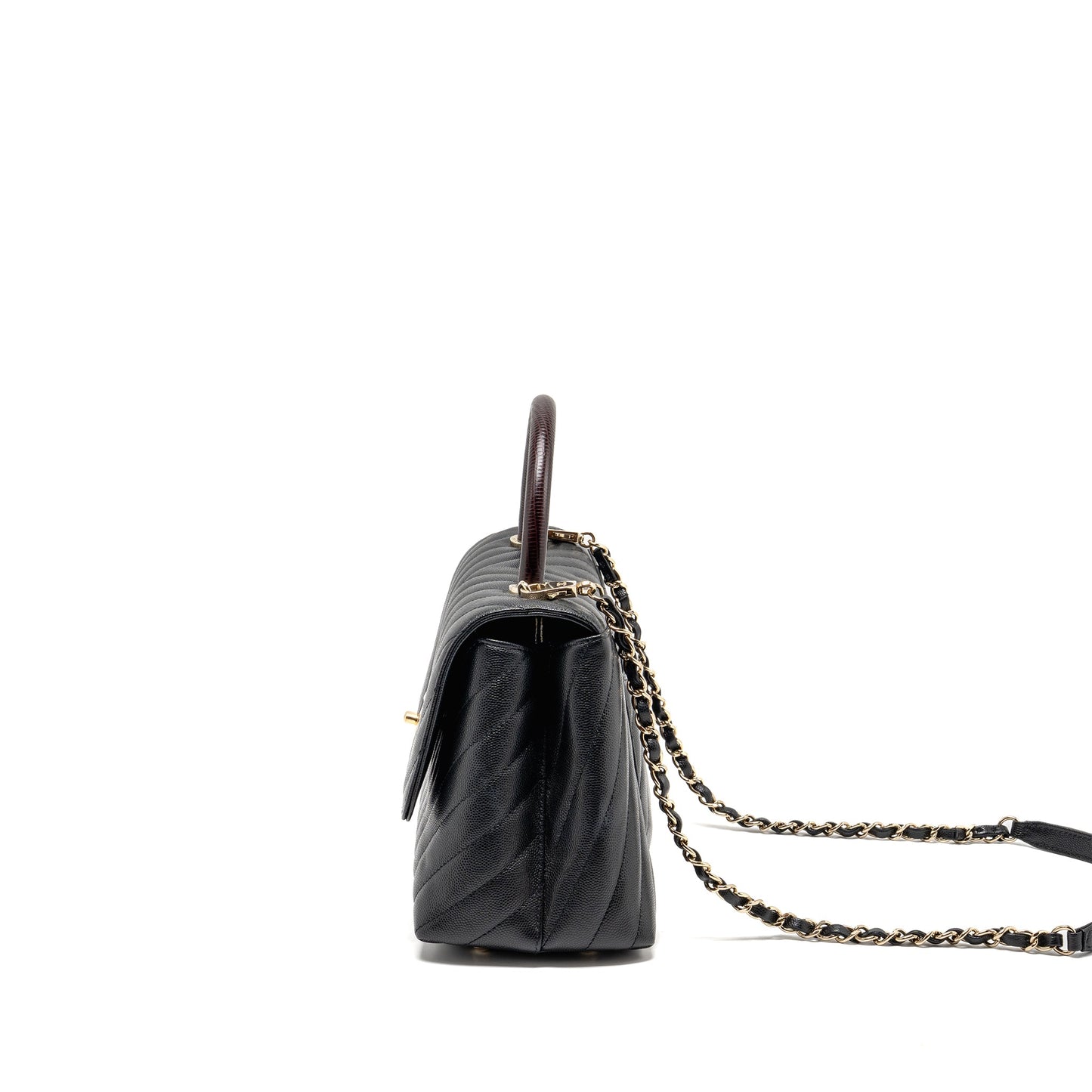 Chanel Medium Chevron Coco Handle Caviar Black / burgundy handle LGHW