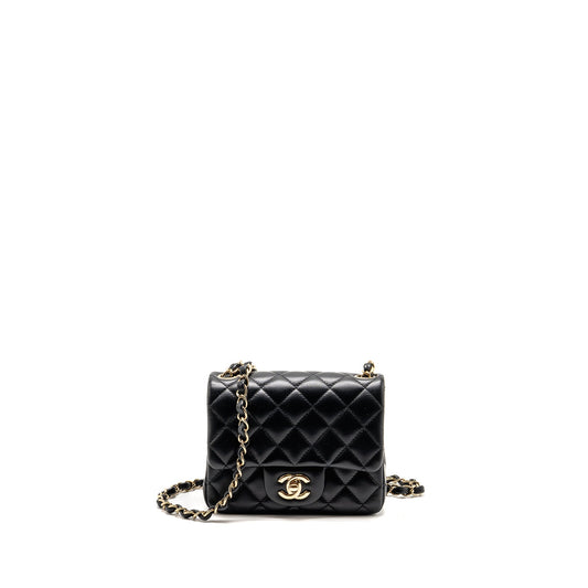 Chanel Classic mini square flap bag lambskin black LGHW (microchip)