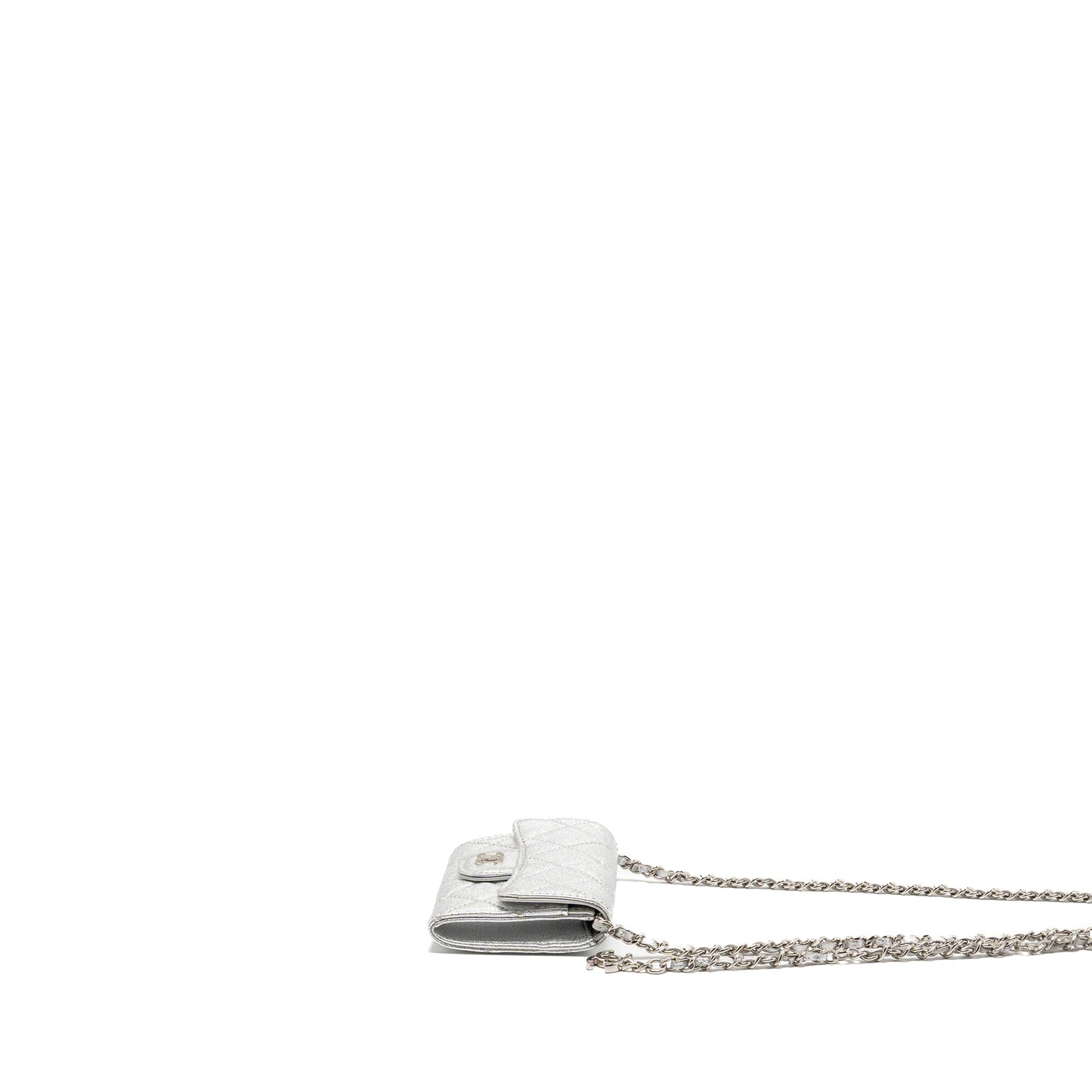 Chanel mini flap belt bag lambskin silver SHW