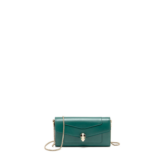 Bvlgari serpenti flap wallet with chain calfskin green LGHW