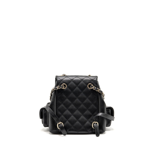Chanel Triple Pocket Backpack Caviar Black LGHW (Microchip)
