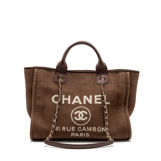 Chanel Deauville tote bag canvas dark brown LGHW (microchip)