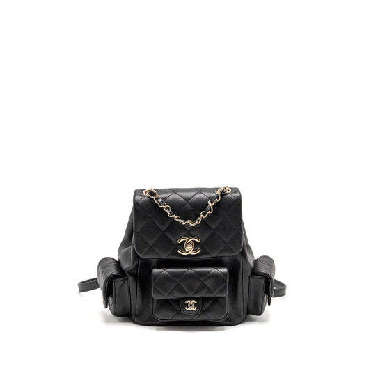 Chanel Triple Pocket Backpack Caviar Black LGHW (Microchip)