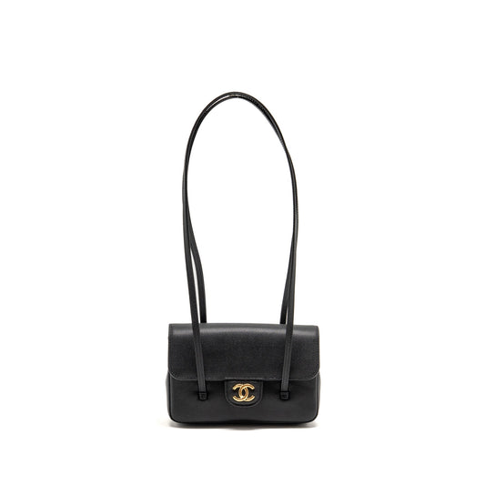 Chanel 26P Preppy Coco Clutch with Leather Strap Grained Shiny Calfskin Black GHW (Microchip)