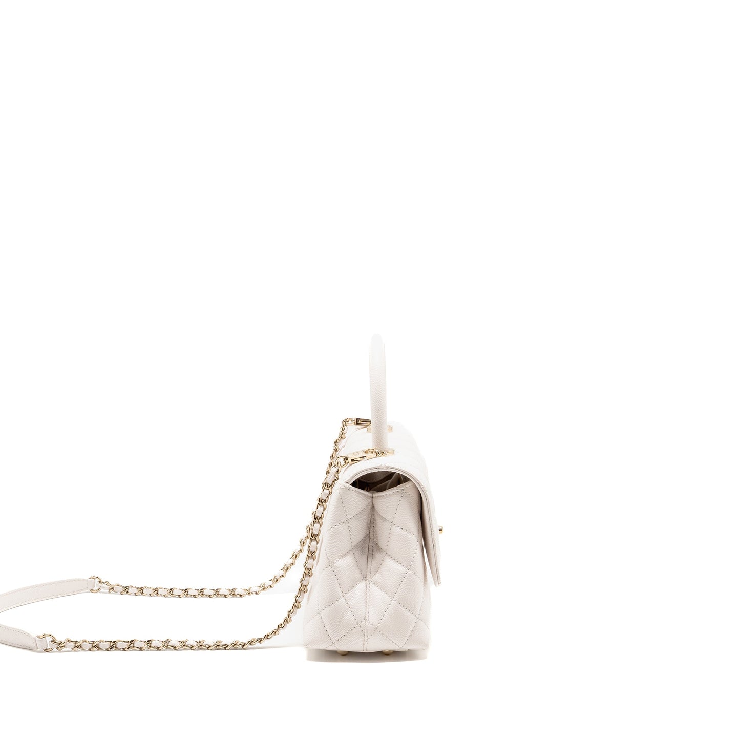 Chanel Small Coco Handle Caviar White LGHW (Microchip)