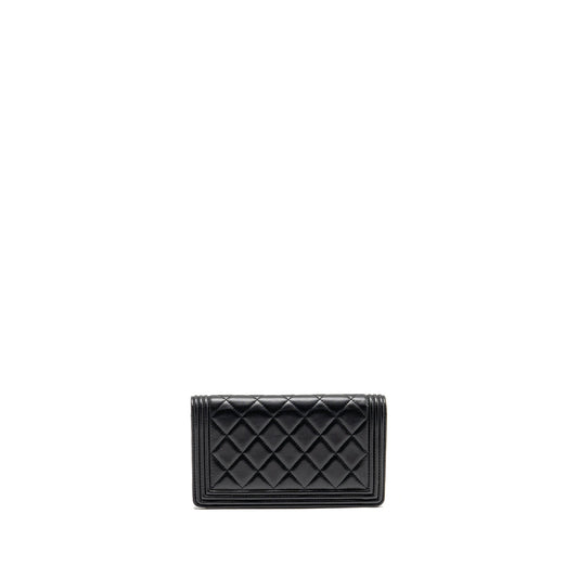 Chanel Boy Bifold Long Wallet Lambskin Black GHW