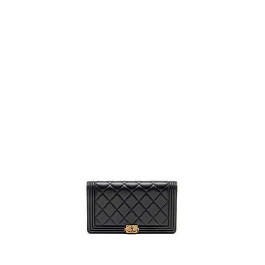 Chanel Boy Bifold Long Wallet Lambskin Black GHW