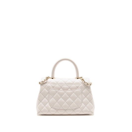 Chanel Small Coco Handle Caviar White LGHW (Microchip)