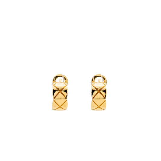 Chanel Coco Crush Earrings Quilted Motif Yellow Gold
