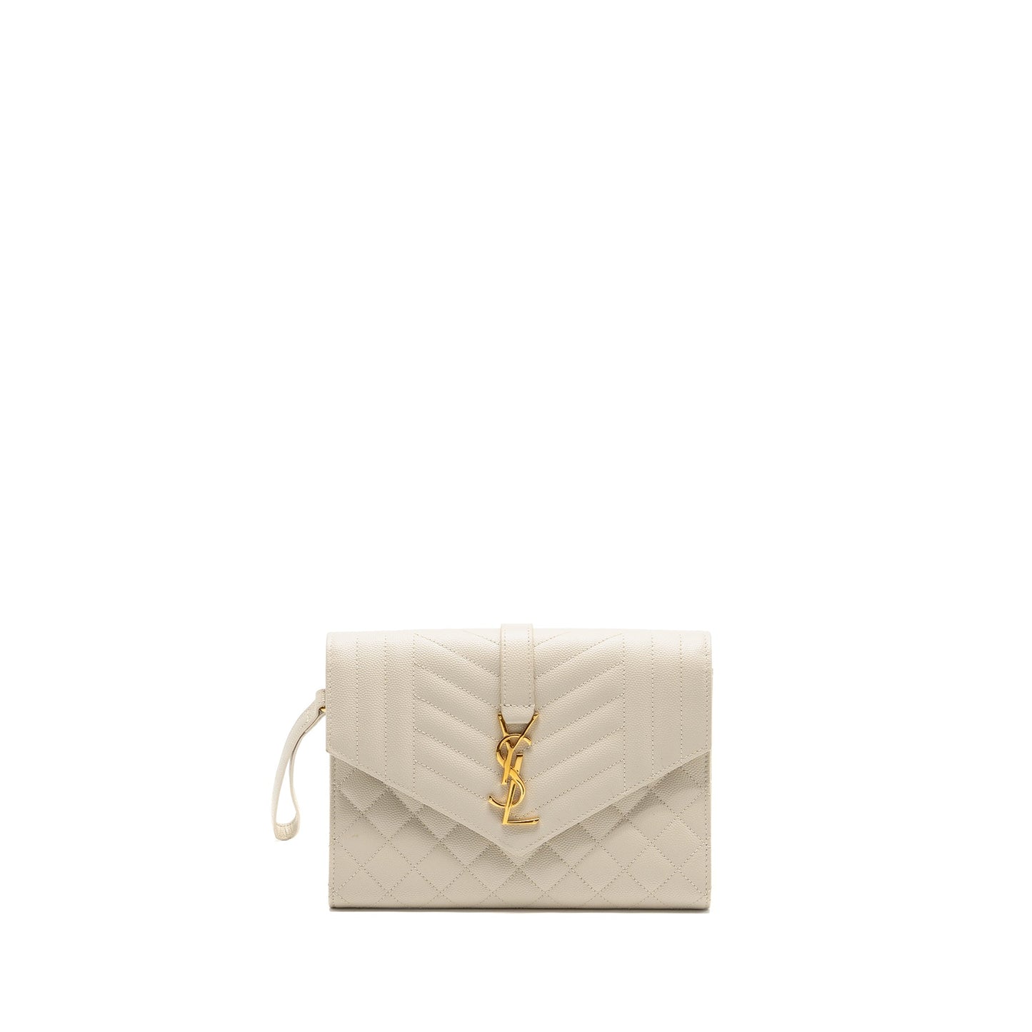 Saint Laurent envelope flap pouch grained calfskin blanc vintage GHW
