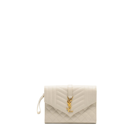 Saint Laurent envelope flap pouch grained calfskin blanc vintage GHW