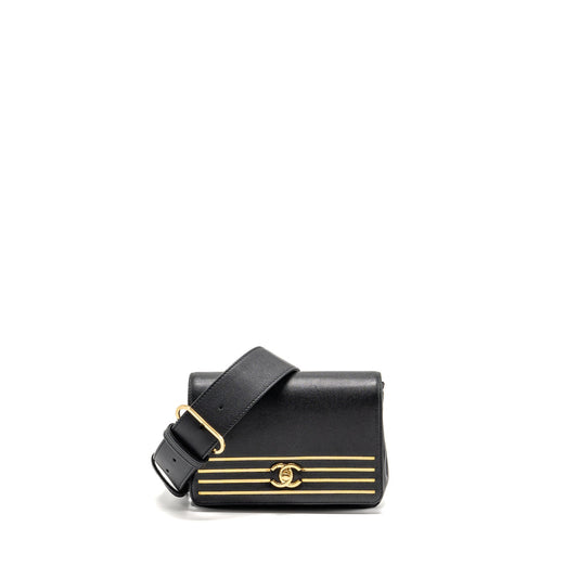 Chanel 19c Captain Gold Belt Waist Bag Caviar Black GHW