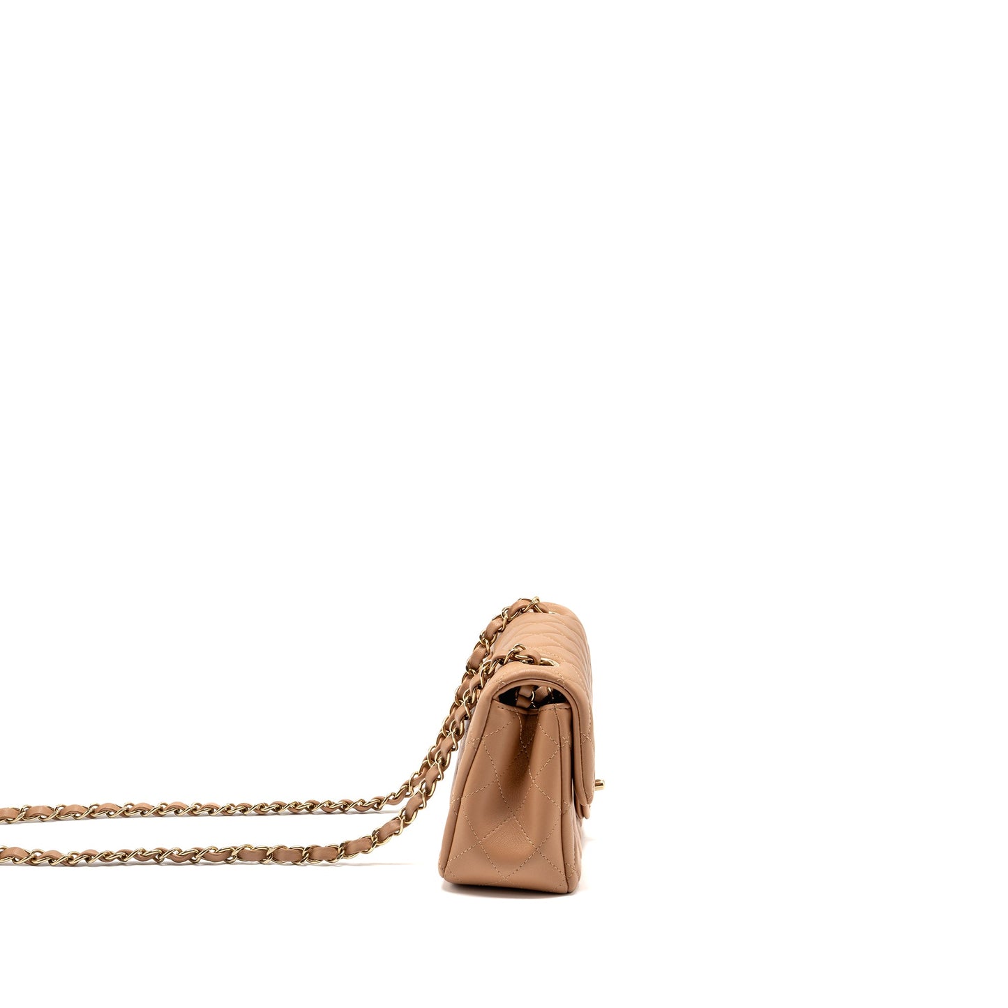 Chanel Mini Rectangular Flap Bag Lambskin Caramel LGHW (Microchip)