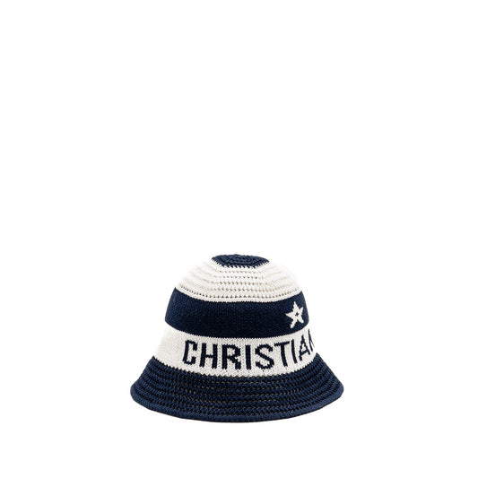 Dior Size S D-Tulipe Cloche Cotton Knit Blend Blue/White