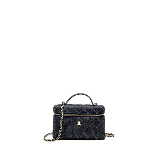 Chanel 26p top handle vanity denim dark blue LGHW (microchip)