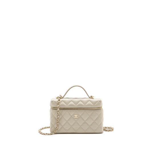Chanel CC Top Handle Vanity with Chain Caviar Light Grey LGHW (Microchip)