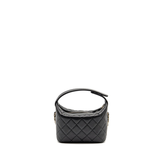 Chanel 25c detail cc logo quilted hobo bag caviar black LGHW (microchip)