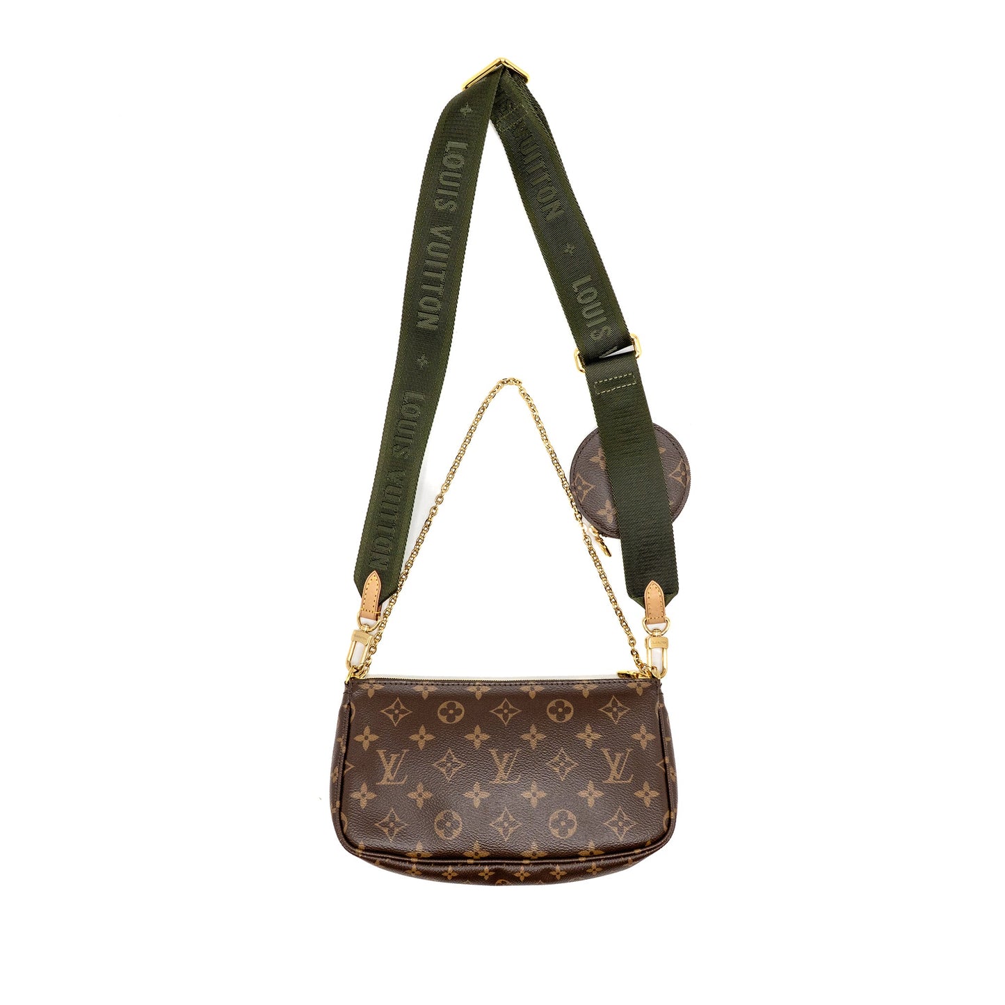 Louis Vuitton multi pochette accessories Khaki strap monogram canvas GHW
