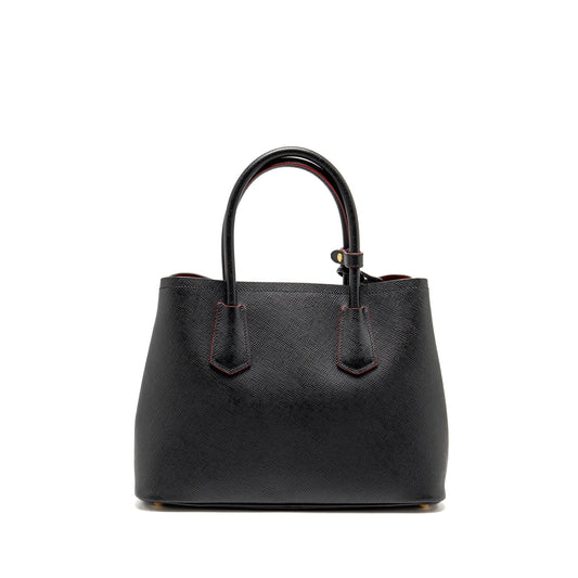 Prada Medium Saffiano Cuir Tote Bag Leather Black/Fuoco GHW