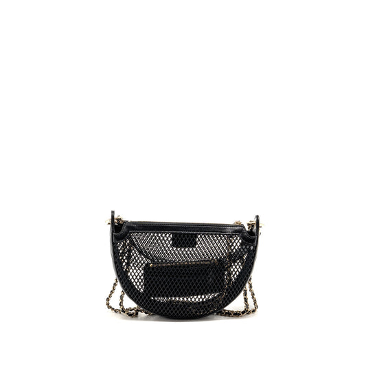 Chanel 25S Half Moon Clutch with Chain Mesh/Lambskin Black LGHW (Microchip)