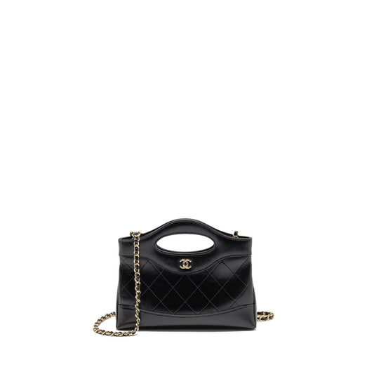 Chanel 24C Mini 31 Clutch with Chain Shiny Calfskin Black LGHW (Microchip)