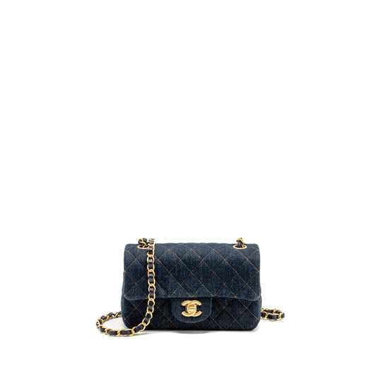 Chanel Mini Rectangular Flap Bag Denim Dark Blue GHW (Microchip)