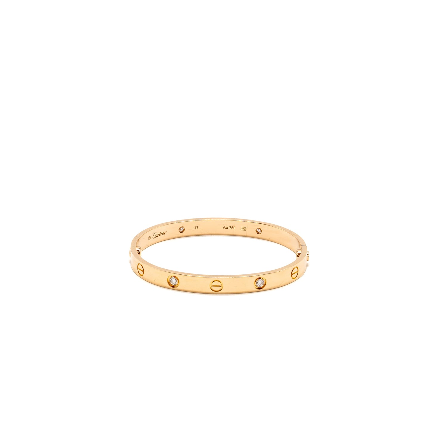 Catier Size 17 Love Bracelet Rose Gold 4 Diamonds